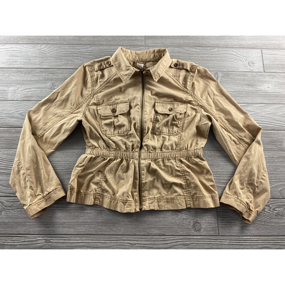 Mudd Y2K Junior Women's Full Zip Cinch Waist Shirt Jacket Khaki Size XL